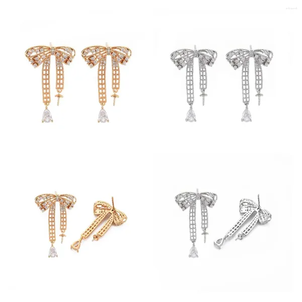 Ohrhänger Kissitty 10 Stück Schleife Form Messing Micro Pave klarer Zirkonia Ohrstecker Zubehör Schmuck Geschenk