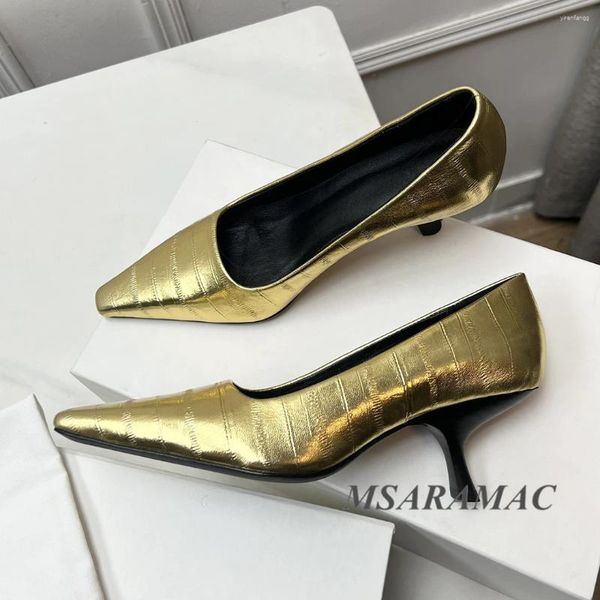 Kleid Schuhe Retro Gold Muster Leder Kitten Heel Echte Karree High Heels Ganzjährig Büro Frau Arbeit