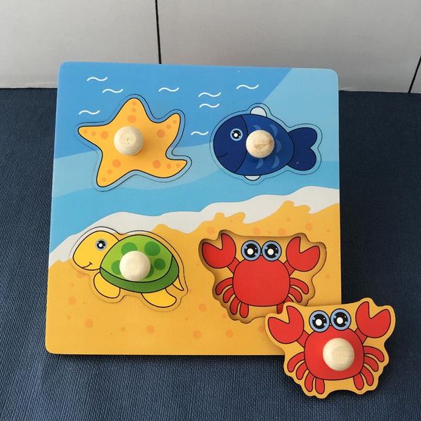 Quebra-cabeças Montessori Educação Infantil Jigsaw Puzzle Brinquedo Bebê Iluminação Mão Grab Board Matching Cartoon Wood Nail Panel Crianças Mapa Otrbw