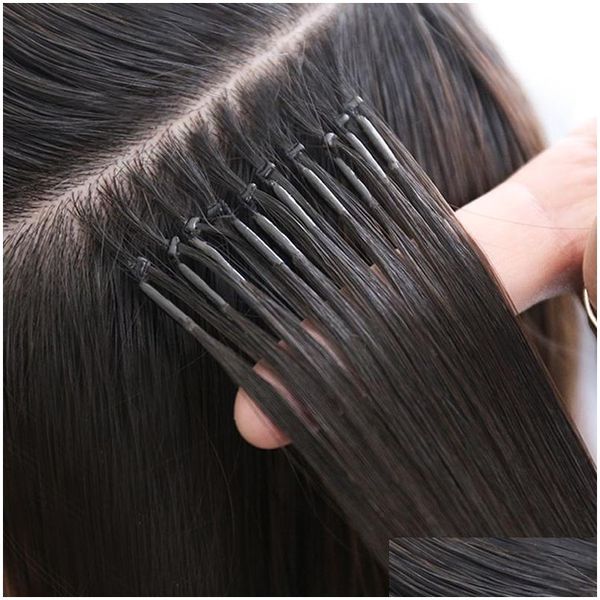 Loop micro anel extensões de cabelo invisível mini 8d nano anéis grânulos 100% humano remy vigin natural marrom loira cor pura 100 fios dh0rj