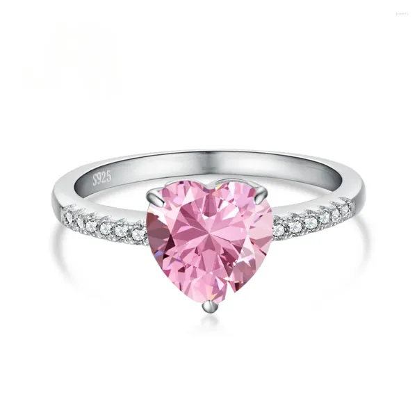 Clusterringe 925 Sterling Silber Lab Weiß Rosa Herzschliff Diamant mit hohem Kohlenstoffgehalt Edelstein Hochzeit Verlobungsring Feiner Schmuck Großhandel