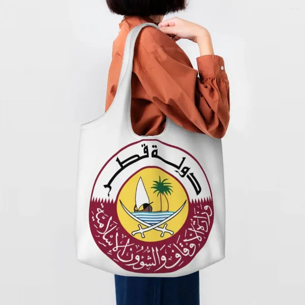 Borse per la spesa Stampa di moda Emblema del Qatar Tote Bag Borse riutilizzabili in tela Shopper a spalla Pography