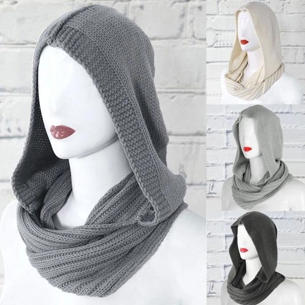 Scarves Women Winter Crochet Knit Hood For Infinity Scarf Outdoor Windproof Warm Long Shawl Wrap Solid Color Earflap Hat Neck Dropship