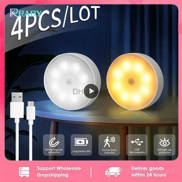 Luci notturne Sensore di movimento a LED Luce notturna USB Lampada da notte Montaggio Luci induttanza wireless per scale da cucina Corridoio Armadio YQ240207