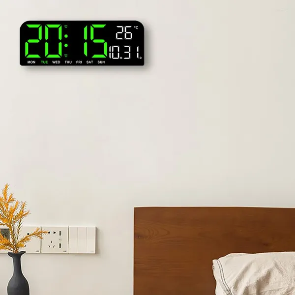 Relógios de parede Grande Relógio Digital Temperatura Data Semana Exibição 12/24H Tabela Wall-mounted Alarmes Duplos Função de Temporização LED