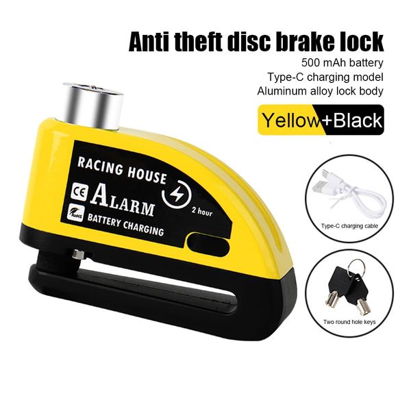 Cadeado de freio a disco para motocicleta, cadeado com alarme de freio a disco para roda de motocicleta, à prova d'água, recarregável, usb, aviso alto, 240202