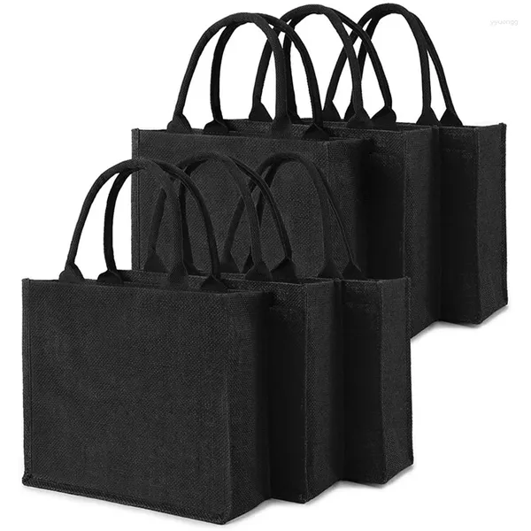 Alışveriş çantaları 6pcs siyah çuval bezi tote jüt ile lamine iç düğün nedime hediye boş