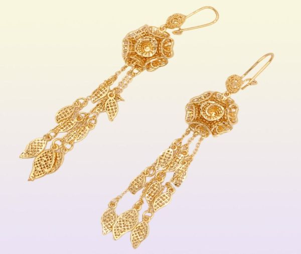 Dubai 18K Gold Farbe Schmuck Sets für Frauen Indische Äthiopien Halskette Anhänger Ohrringe Set Afrika S-Arabien Hochzeit Party Geschenk9756894