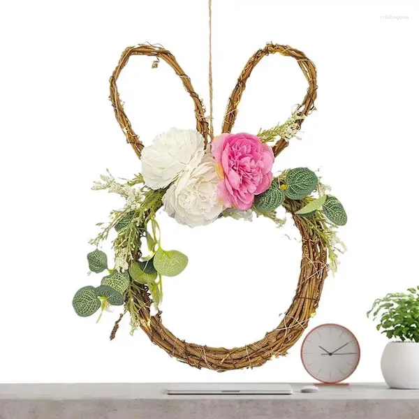 Ghirlanda di fiori decorativi Fiore artificiale Verde Buona Pasqua con luci Decorazioni per porte Decorazioni da parete Primavera