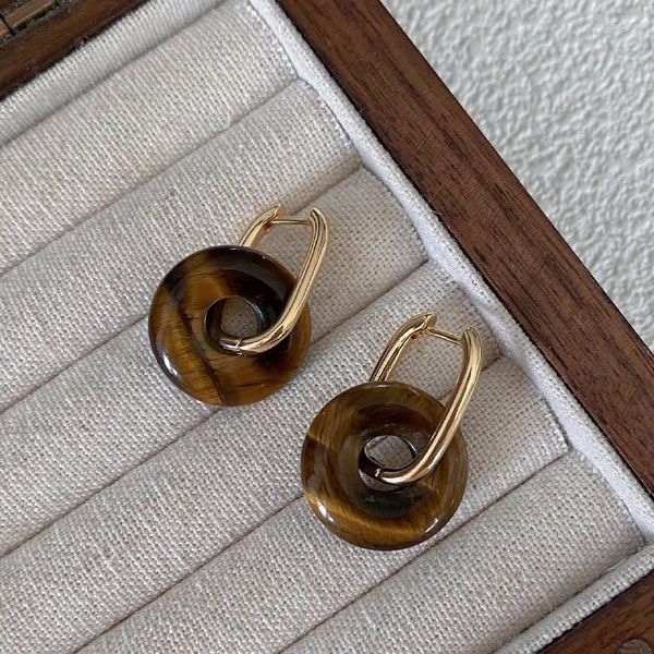 Baumelnde Ohrringe für Damen, trendiger Harz-Kreis-Anhänger-Ohrring, klassische Goldfarbe, Vintage-Schmuck im koreanischen Stil, zarter Modeschmuck