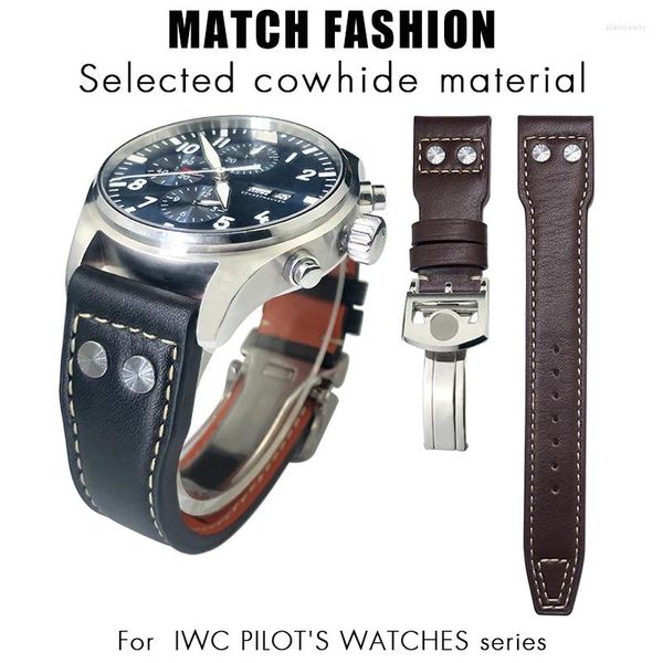 Assista Bandas 20mm 21mm 22mm Alta Qualidade Real Rebites de Couro Pulseira Fit para IWC Spitfire Big Pilot's Top Gun IW5009 Cowhide Strap