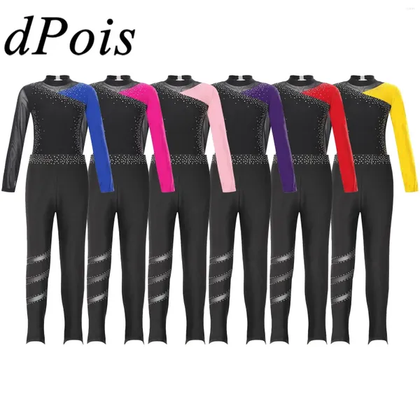 Abbigliamento da palcoscenico Body per ginnastica per ragazze per bambini Costume da pattinaggio di figura Body da allenamento per yoga lucido con leggings Vestito da ballo per balletto per bambini