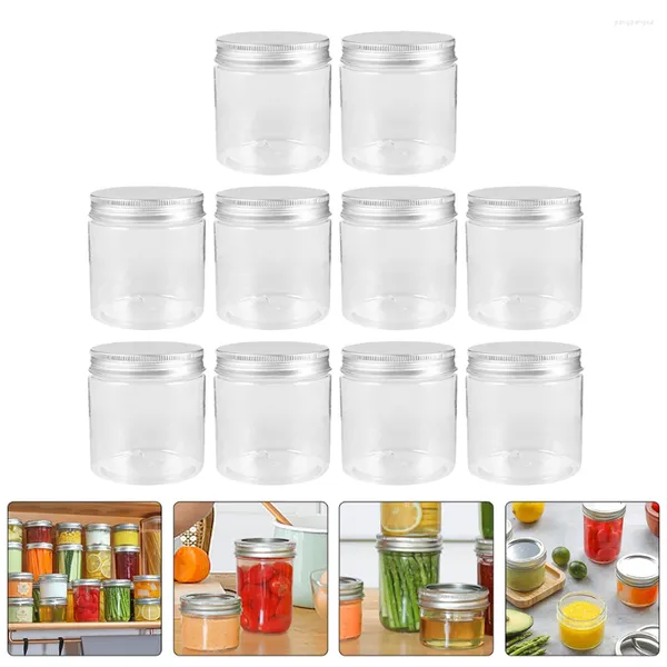 Garrafas de armazenamento 10 Pcs 250ml Mini Tampa de Alumínio Transparente Prata Mason Jar Conjunto Pequeno Frutas Jam Pote de Mel Lidded Frascos de Vedação de Plástico