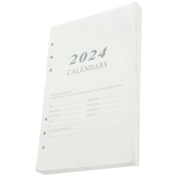 Lista de 6 anéis inserir 2024 agenda em inglês página do livro A5 bloco de notas de bolso planejador diário Looseleaf 240119