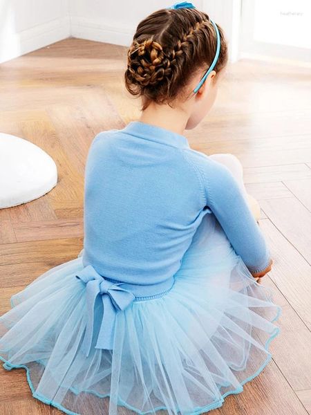 Palco desgaste inverno outono quente criança meninas ballet envoltório camisola cardigan roupas de dança crianças manga longa cintura cinto yoga