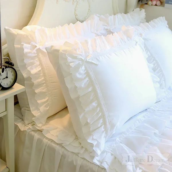 1 pezzo Principessa Bianco Puro Doppio Strato di Pizzo A Balze di Cotone Da Sposa In Puro Cotone Biancheria Da Letto Federa copertura del cuscino autunno decor 240129