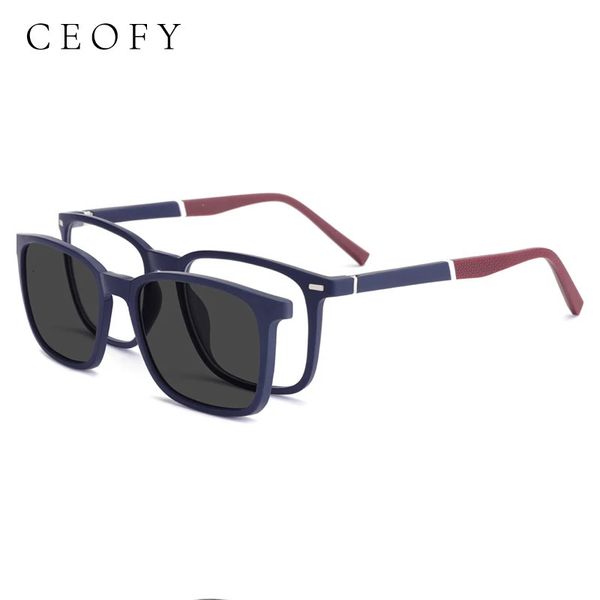 Ceofy Herren-Brillen, 2-in-1, faltbare Kappe auf magnetisch-optischer Myopie-Sonnenbrille, Brillengestell C8016 240119