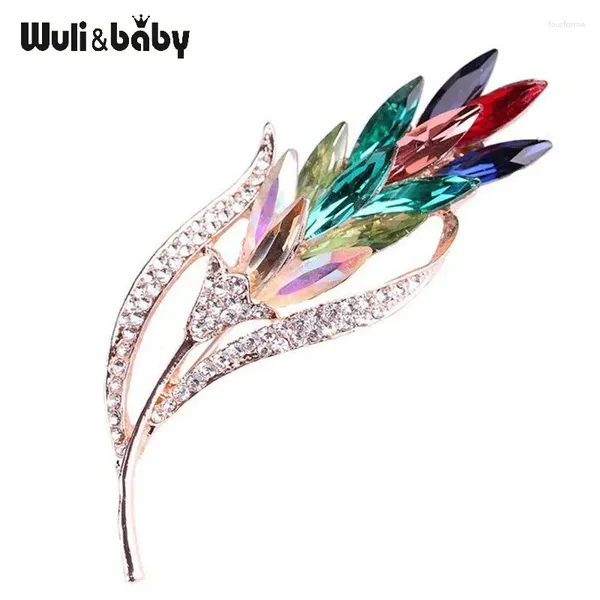 Broches Wulibaby Multicolor Cristal Trigo Mulheres Flor Casamentos Casual Broche Pins Presentes