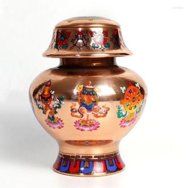 Bottiglie Bottiglia tibetana Rame puro Artigianato Buddismo di buon auspicio Lucidatura Spezie tantriche Conservazione Regalo per la casa Decorativo per il desktop