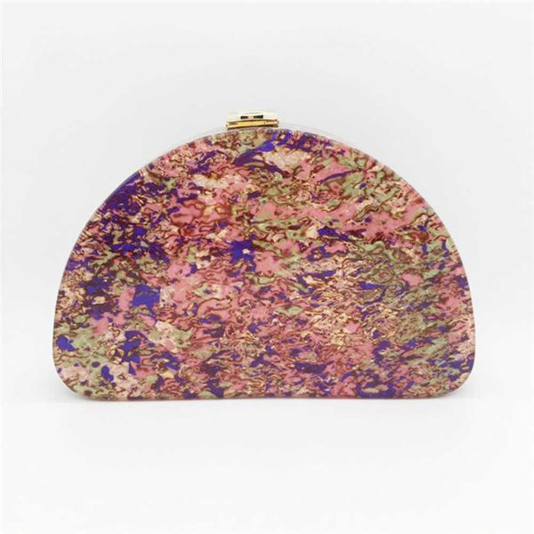 Instagram New Moon D-образная сверкающая розовая акриловая сумка для ужина, ручная сумка, полукруглая модная сумка для платья, жесткая коробка 240207