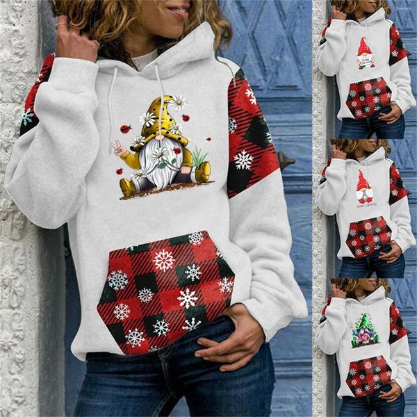 Damen-Kapuzenpullover, langes Reißverschluss-Sweatshirt, Damen-Sweatshirt mit Weihnachtsdruck, Ärmel-Kapuzenpullover, Wasserfallausschnitt