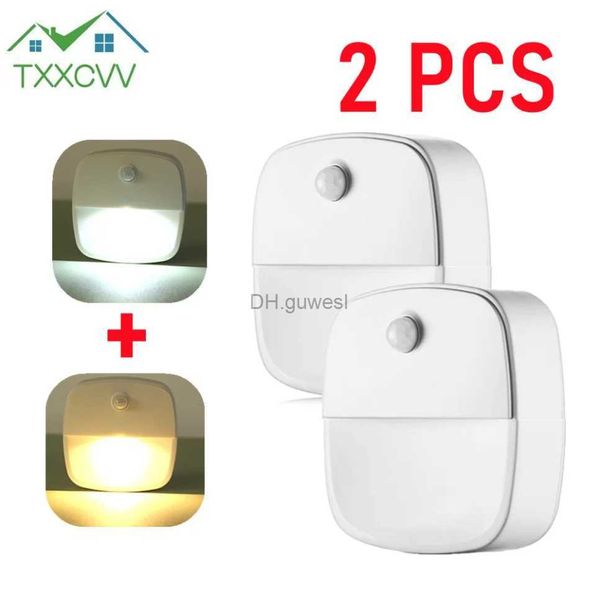 Luci notturne 2 pezzi Sensore di movimento Luce Luci notturne a LED wireless AAA Alimentato a batteria Scala Armadio Corridoio Luci di induzione del corpo YQ240207