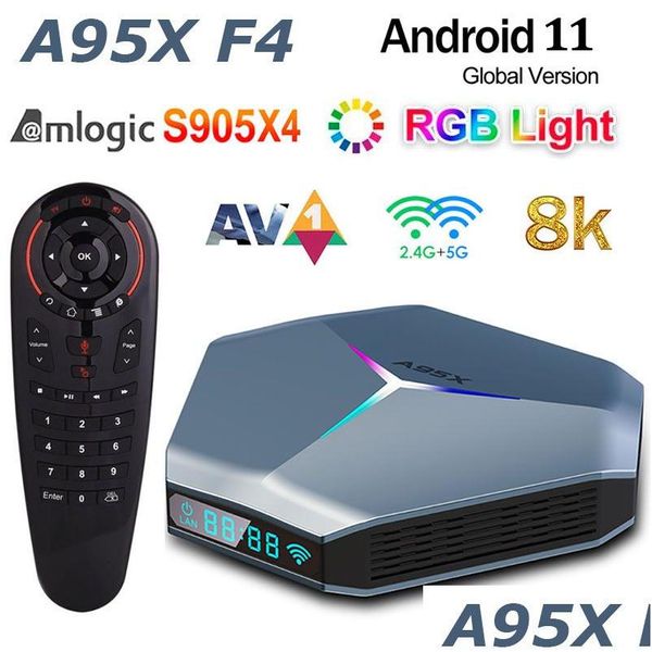 Caixa de tv android amlogic s905x4 4gb 32gb com controle remoto de voz g30s 8k rgb luz a95x f4 inteligente android11.0 tvbox plex media server dhiqp