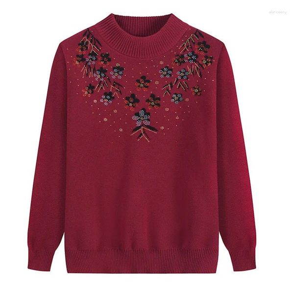 Maglioni da donna Abiti autunnali invernali Maglione lavorato a maglia di lana Madri anziane di mezza età Camicie a maniche lunghe Pullover da donna Top