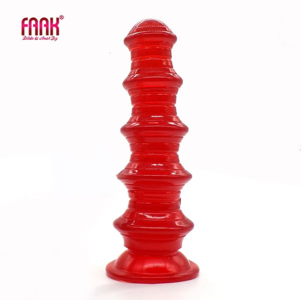 FAAK Pagoden-Buttplug, gerippt, Analsexspielzeug mit Saugnapf, durchsichtiger weinroter Dildo, Anus-Erweiterung, erotische Produkte 240126