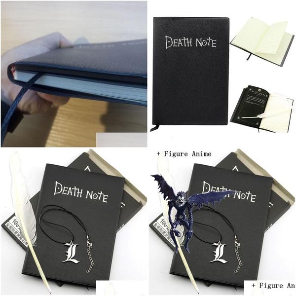 Блокноты оптом A5 Death Note Notebook Set Кожаный журнал и перьевая ручка для подарка D40 230412 Прямая доставка Офис Школа Bu Dhfzt