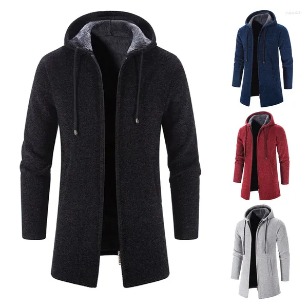 Мужские толстовки 2024, свитер плюс плюшевая теплая большая ветровка 4xl средней длины, пальто с капюшоном, однотонное