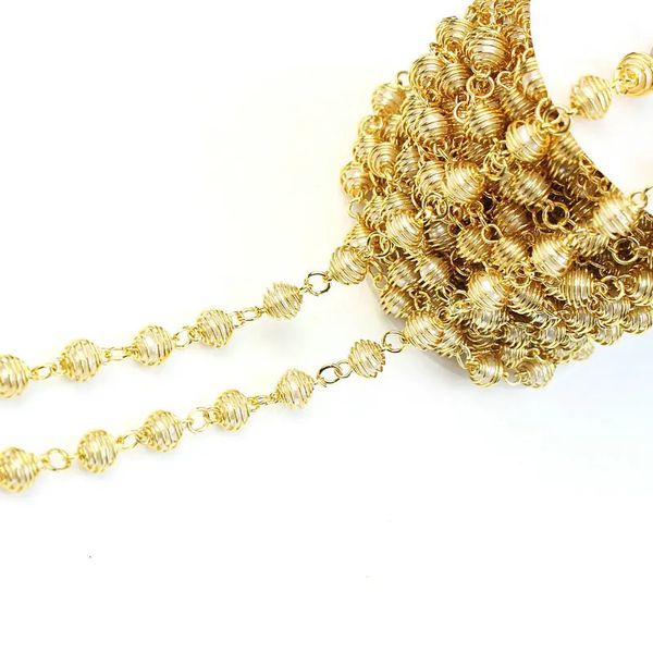 10 metros/rolo rosário banhado a ouro corrente de design de pérola envoltório para fazer joias pulseira/colar acessórios 240202