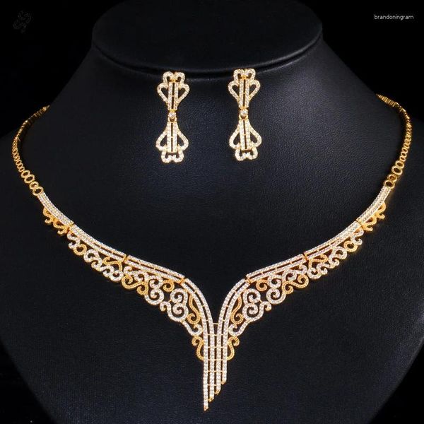 Colar brincos conjunto feminino charme 2 peças e para vestidos de noiva acessórios mão incrustada zircão ornamentos