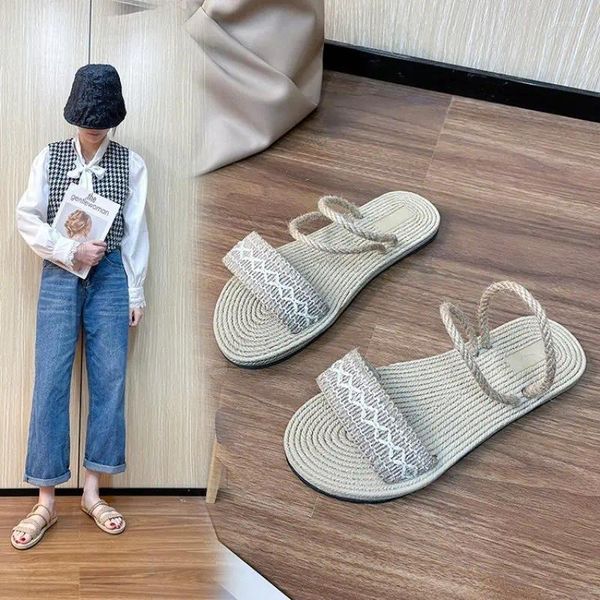 Terlik Yaz Minimalist Düz Bant Kadınları Slayt Sandalet Plaj Slaytları Espadrille Termeri İki Saman Straps Ayakkabı