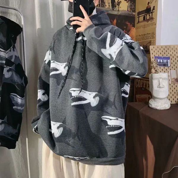 Moletom para homens anime preto com capuz roupas masculinas manga tubarão hoodies emo designer streetwear harajuku moda sem marca s 240119