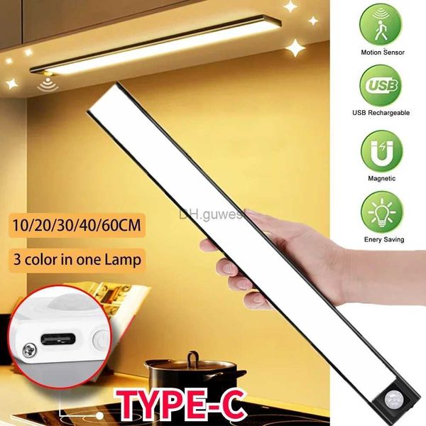 Luci notturne Light Night Light Motion Sensor Wireless USB Light Light Armadio Lampada per guardaroba da cucina 20/30/40/60 cm YQ240207