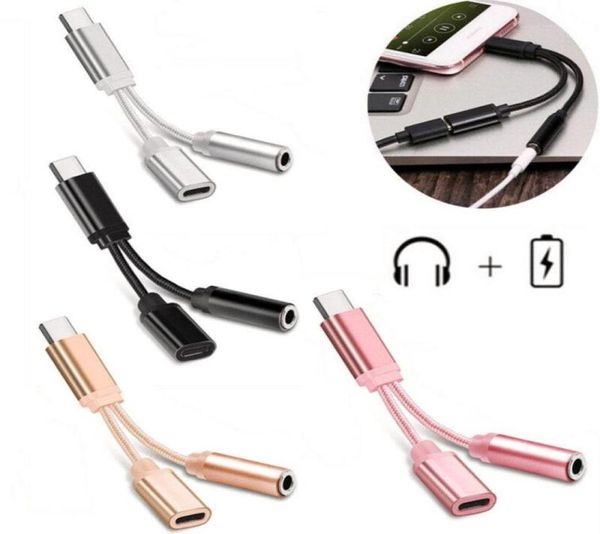 Neueste 2 In1 Rollenmaschinenlinie Typc Konverter USB Typ C Ladekabel 35mm o Kopfhörer Kopfhörer Adapter Für Xiaomi Für Huawei samsung1836656