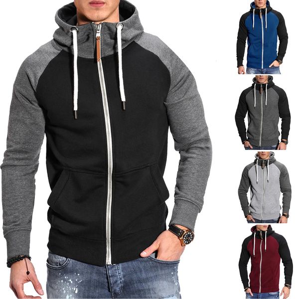 Herren Hoodies Herbst Winter Casual Langarm Zip Up Männer Sweatshirt Patchwork Mit Kapuze Sweatshirts Streetwear Hoody Strickjacke 240202