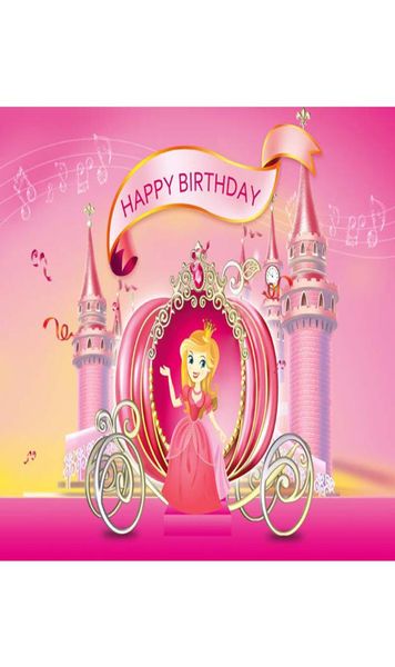 Prinzessin Mädchen alles Gute zum Geburtstag Hintergrund rosa gedruckt Musik Noten Kutsche Neugeborene Baby Kinder Party themed Foto Hintergründe7493962