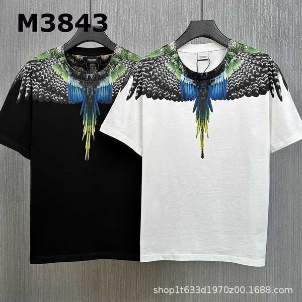 MB-Herren-T-Shirts 24SS-Designer-Herren-T-Shirts M3843, lockere, weite Version, 240 g, hohes Gewicht, kurzärmeliges T-Shirt, MB-Flügel, großes, mit Federn bedrucktes Top-Paar-Basisshirt