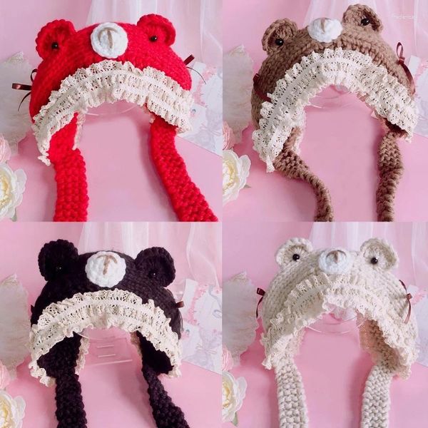 Berets All-Match Bear Ears Beanie Hat Fashion Headband Tricotado para Outdoor