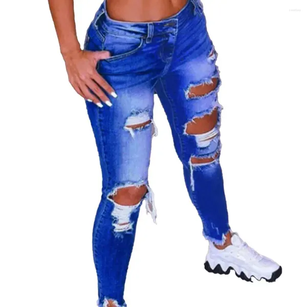 Frauen Jeans Frauen Ripped Loch 2024 Frühling Niedrige Taille Stretch Hosen Schlanke Hüfte Lift Elastische Hosen Casual Damen Sexy Denim bleistift