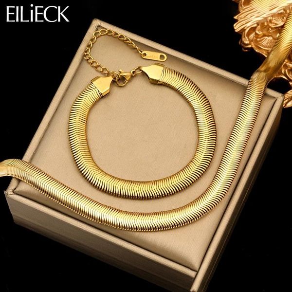 Set di orecchini per collana EILIECK bracciale a catena a forma di serpente spesso color oro in acciaio inossidabile 316L per regalo di compleanno di gioielli di moda per ragazza da donna