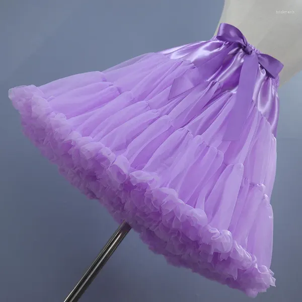 Saias Ohryiyie Mini Tulle Saia Mulheres Lolita Estilo Tutu para Senhora Cintura Alta Malha Curta Tiered Womens Roxo A-Line