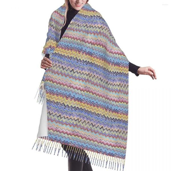 Schals Dame Lange Chevrons Bunte Zickzack-Muster Kunst Frauen Winter Weiche Warme Quaste Schal Wrap Böhmischen Modernen Geometrischen Schal