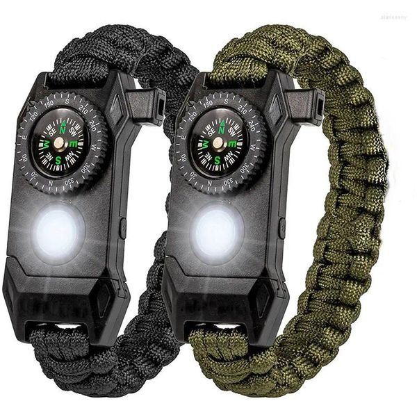 Charme Armbänder Mode Männer Outdoor LED Licht Überleben Regenschirm Seil SOS Armband Notfall Rettung Kompass Sport Pfeife