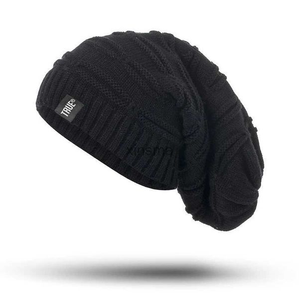 Beanie/Totenkopfkappen Neue Brief Label Wintermütze Lange Größe Strickmütze Hochwertige Lässige Mützen Für Männer Frauen Solide Bonnet Cap YQ240207