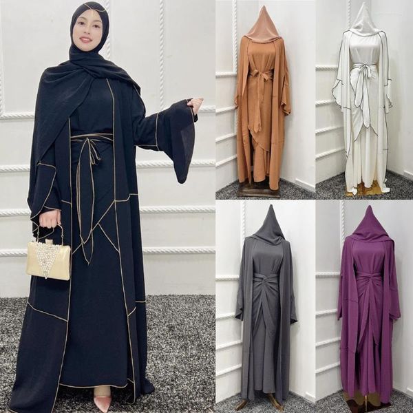 Roupas étnicas Vestido muçulmano 4 peças ternos elegantes longos abayas islâmicos mulheres modestas desgaste aberto abaya lenço interno envoltório terno