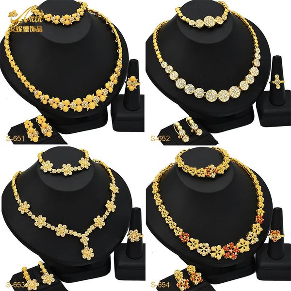 ANIID Dubai vergoldetes Schmuckset für Damen, Braut, Hochzeit, afrikanischer Schmuck, indische Halskette in Blumenform, 24 Karat Zubehör, 240123