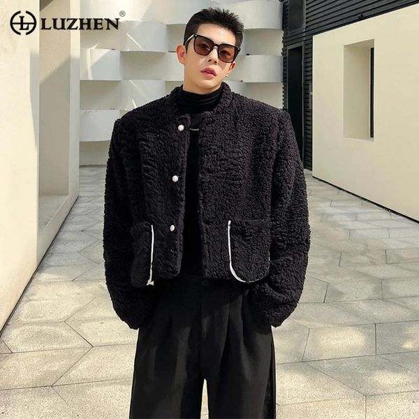 Jaquetas masculinas Luzhen na moda jaqueta casual cor sólida outono inverno velo elegante casaco moda coreano nicho design outerwear df8316